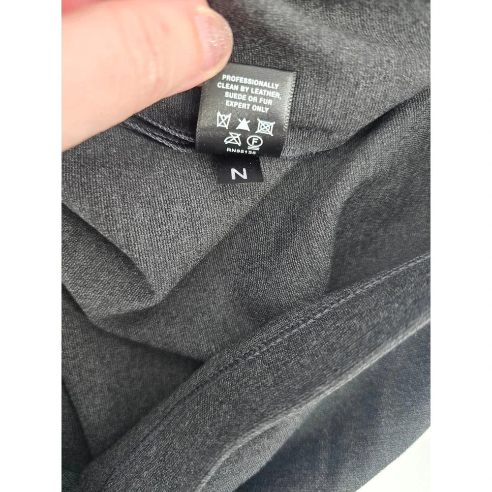Lafayette 148 New York Dress Women 12 Gray Leather Trim 3/4 Sleeve Shift Pockets